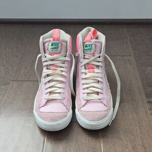 Nike Pink and White High-Top Sneakers